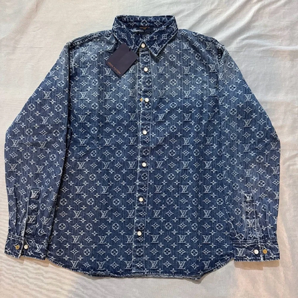 Louis Vuitton Blue Denim Print Lapel Button-Down Shirt - Picture 1 of 5